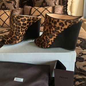 Prada Shoes Mules Wedges Leopard New $850 Auth